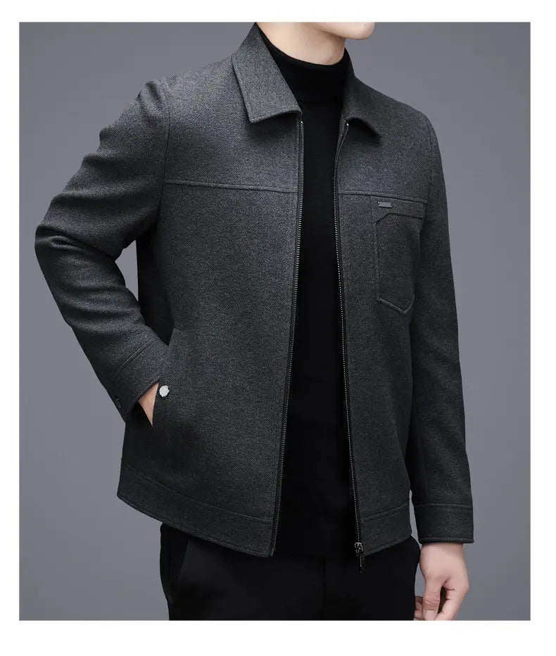 Men's woolen jacket, fashionable short style for middle-aged men's autumn and winter, lapel wool warm coat, thickened top for da