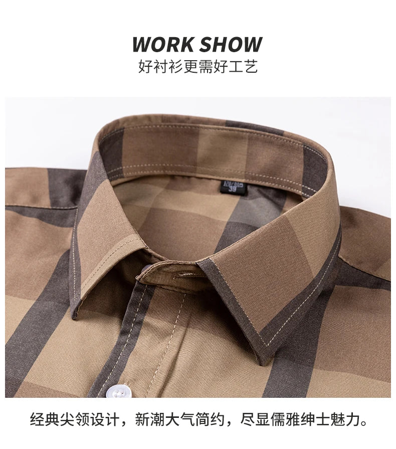 Men's Fashion Shirts Casual Slim Plaid Striped Men Clothing Business Social New Button Young And Middle-Aged Formal Long-Sleeved