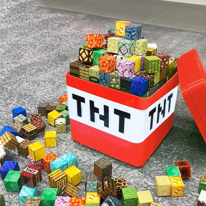 Kid Gifts TNT Storage Box Magnetic Building Block Desktop Toys Snack Block Storage Bucket Plastic Organizer Dust-proof Container