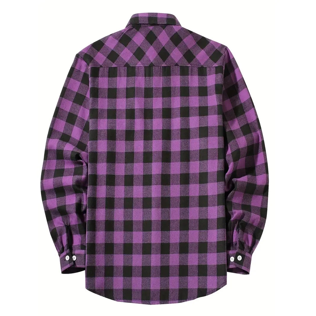 Men's Shirts Button-Up Classic Plaid Smart Casual Flannel Shirt Long Sleeved Chest Two Pockets Design Spring Autumn Men Tops