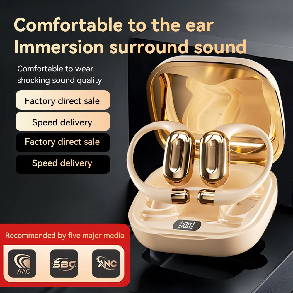 Headphones Plated Digital Stereo Movement Ear-deaf Bone Conduction Wireless Hanging Ear Game Long Battery Life With Mic Earphone