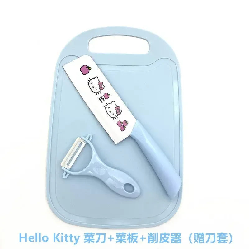 Sanrio  animation peripheral cartoon Kawaii Hello kitty anti-rust kitchen knife cutting board set creative fruit knife wholesale