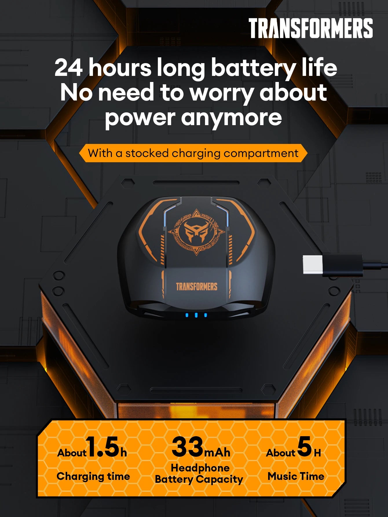 Transformers TF-T06 Bluetooth 5.3 Headset Dual Mode Noise Reduction Earphone for Video Game HIFI Earbuds Stable Connection