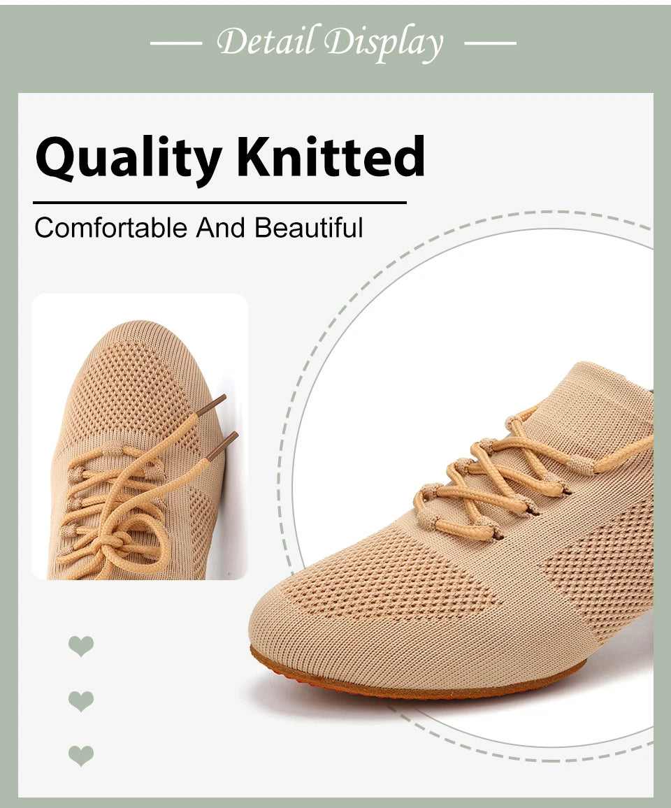 Women Dance Shoes Knitted Teacher Shoes Soft sole Low Heel Latin Training Shoes Ballet Dance Shoes Jazz Ballroom Sneakers Girls