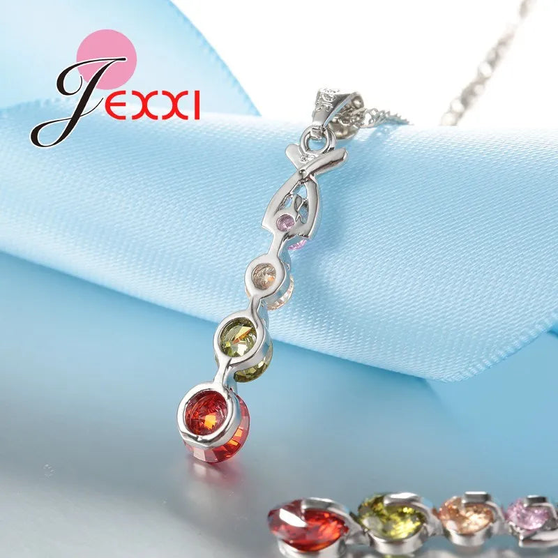 Mixed Crystal Elegant Women Jewellery Sets For Wedding Accessory 925 Sterling Silver Necklaces Earrings Set Wholesale New