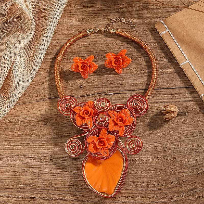 Exaggeration African Jewelry Sets Multi-color Leaves Necklace Earrings Nigerian Wedding Indian Jewelry Sets Jewellery Gifts