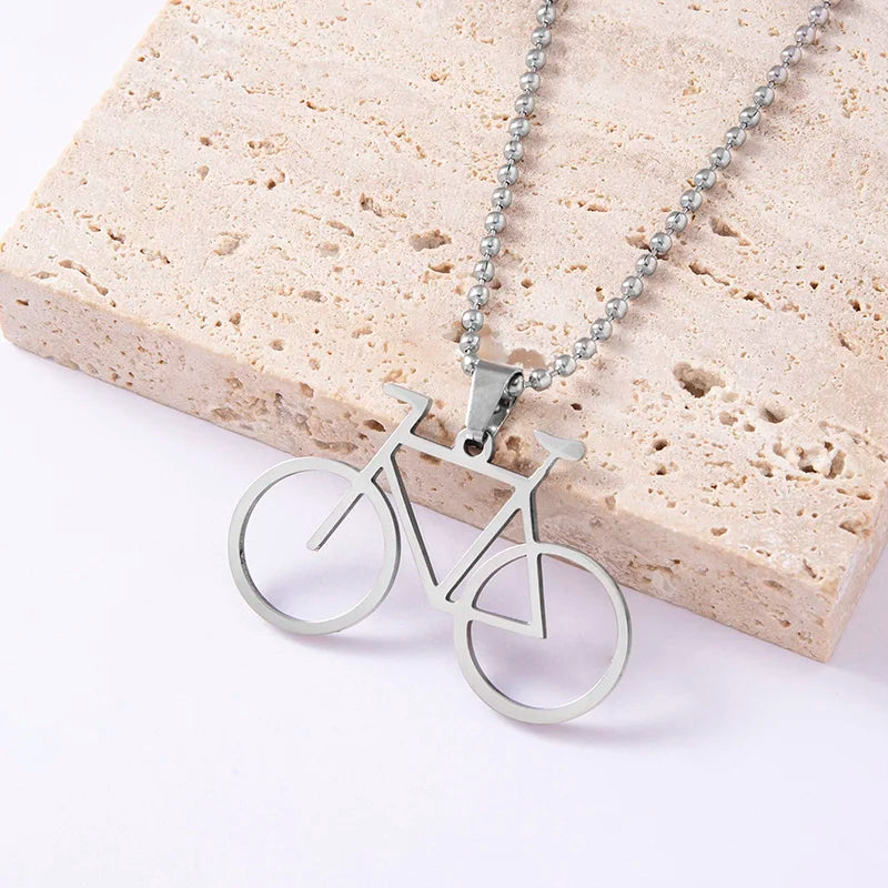 Hip Hop Men Bicycle Pendant Necklace Fashion Silver Plated Stainless Steel Necklace Jewelry Accessories