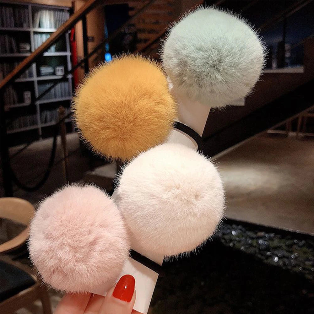 Winter Lovely Hair Ties Pompom  Hairband  Hair Rope Ponytail Holder Hair Accessories Pompom Rubber Band
