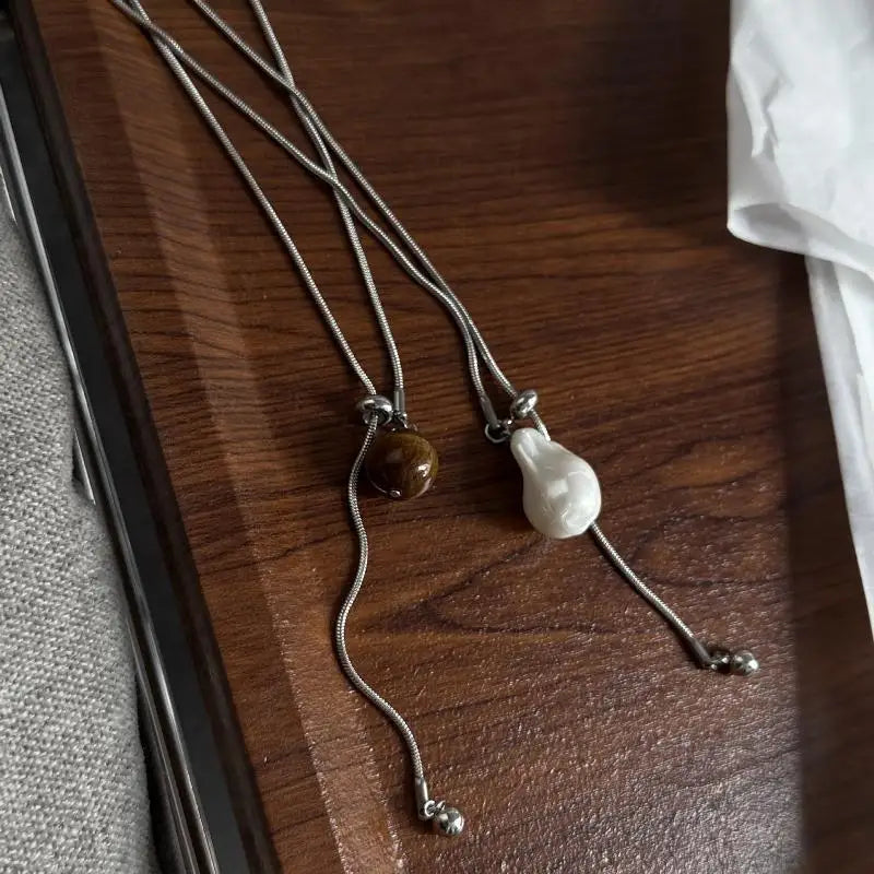 For Women Adjustable Chain Sweater Accessories Fashion Jewelry Stainless Steel Pearls Long With Baroque Pearls Necklace