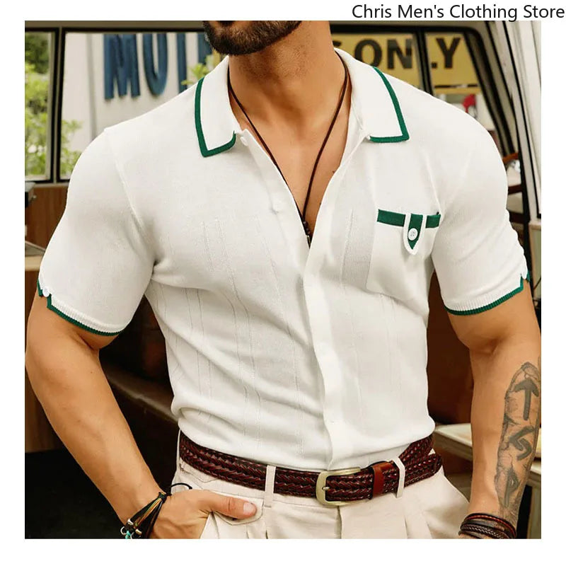 High-quality Knitted Shirts for Men, Business Casual Tops,Skin-friendly Soft  Breathable Shirts, Light Luxury Commuting Clothing