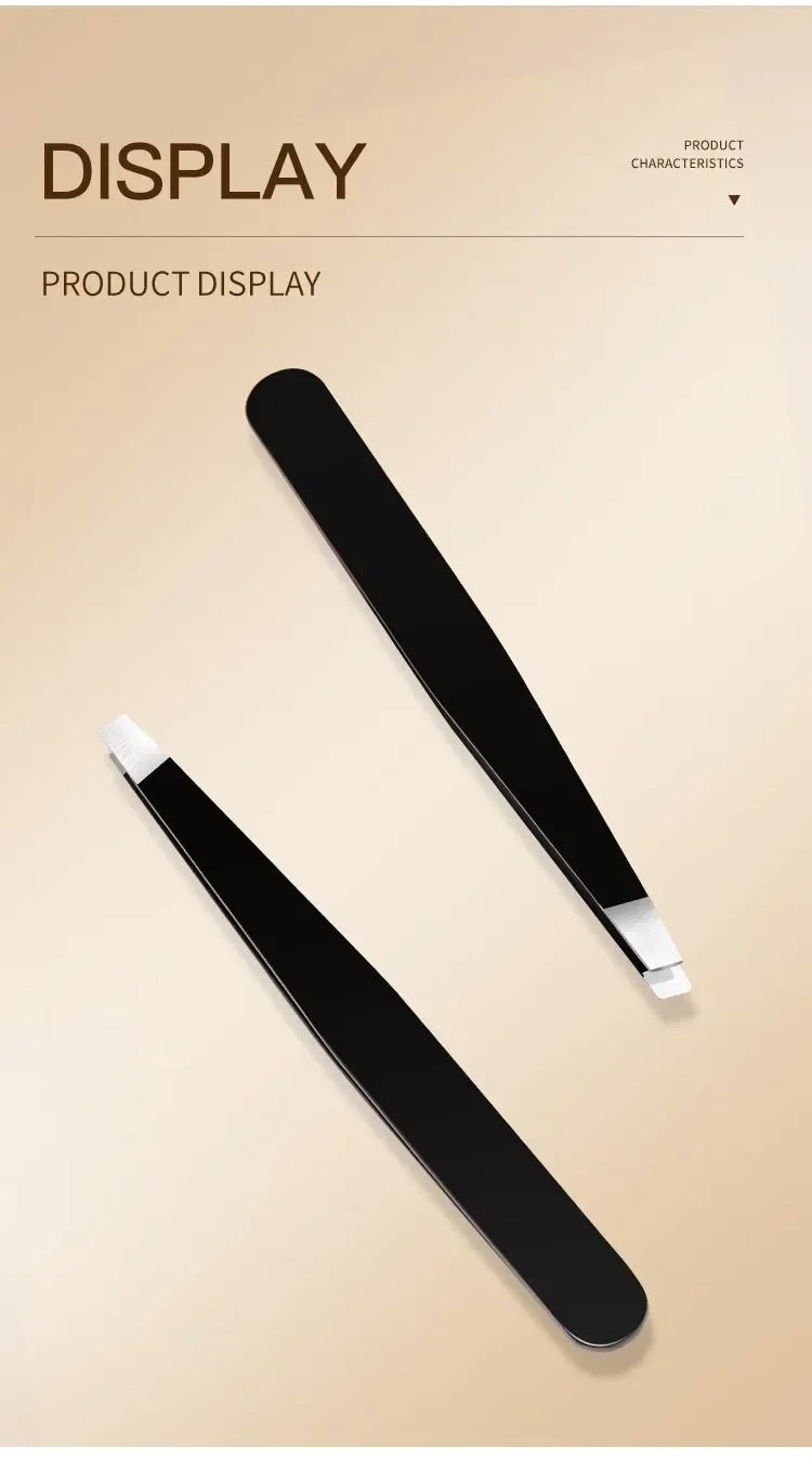 CNK  Wholesale  Stainless Steel Black Eyebrow Tweezer with Slant and Flat Point Beauty Tools for Eyebrows & Ingrown Hair Removal