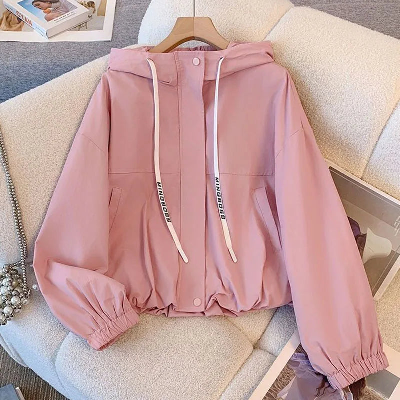 Women's Jacket Fashion Hooded Windbreaker New Spring Autumn Female Casual Short Coat Outwear Pink Green White Female Outerwear
