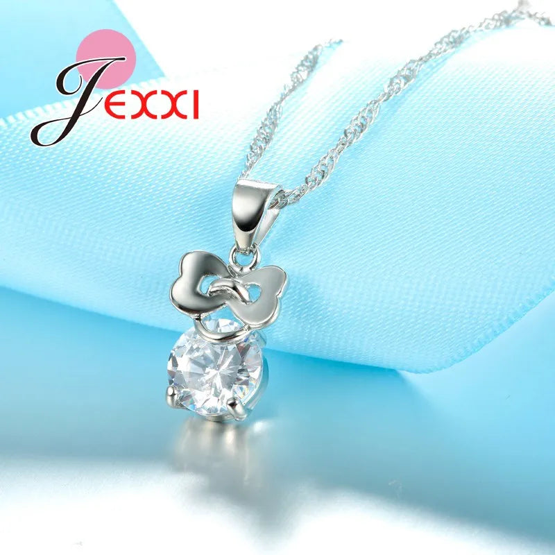 Wedding Jewelry Sets For Brides 925 Sterling Silver Zirconia Crystal Earring Pendant Necklaces Jewellery Set Women