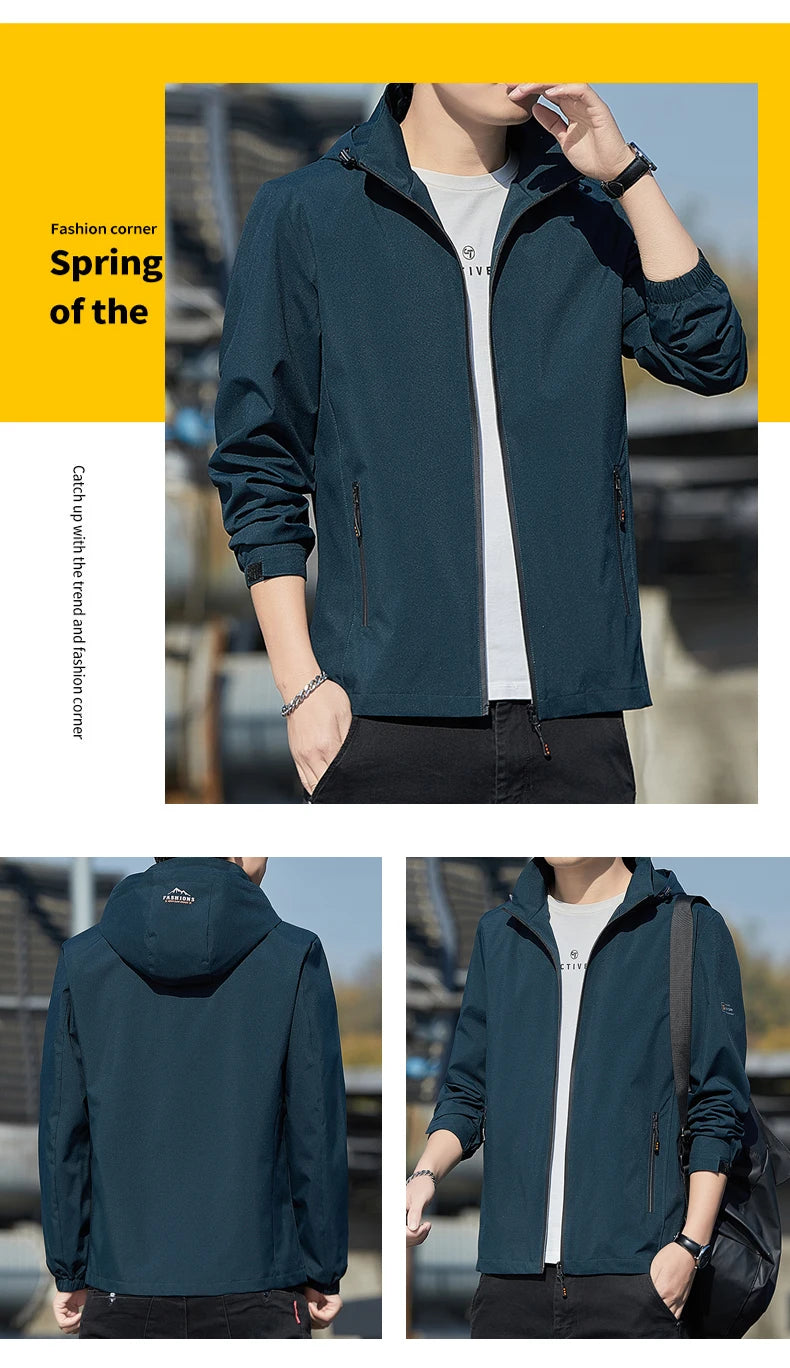 Men's jacket 2025 new jacket Spring and Autumn American slim fit trendy brand heavyweight hooded workwear casual assault jacket