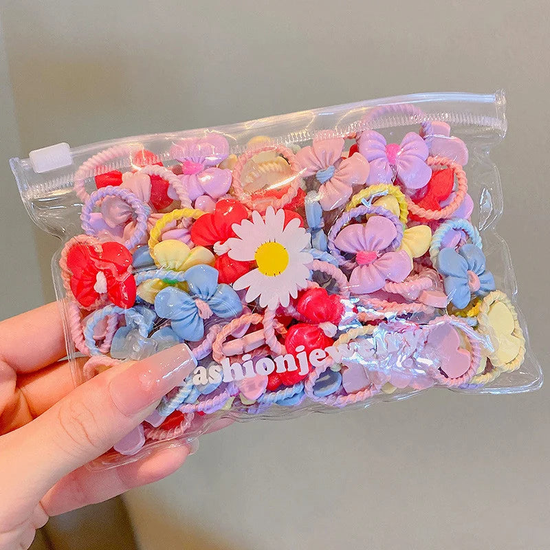 20Pcs/Lot Girls Hair Accessories Small Size Thumbs Elastic Hair Bands Rubber Scrunchies Cartoon Headwear Cute Children Headdress