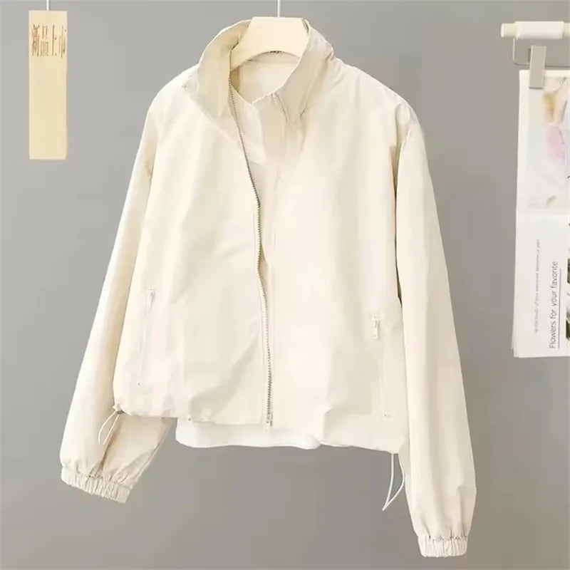 Women Short Jacket Spring Autumn New Casual Femme Windbreaker Stand Collar Tooling Jacket Basic Zipper Coat Tops Gabardina Mujer