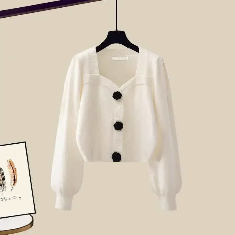 Autumn Winter Knitting Dresses Set Women High Street Slim Long Dress + Cardigan Female Outfits Elegant Sweater Two Piece Suit