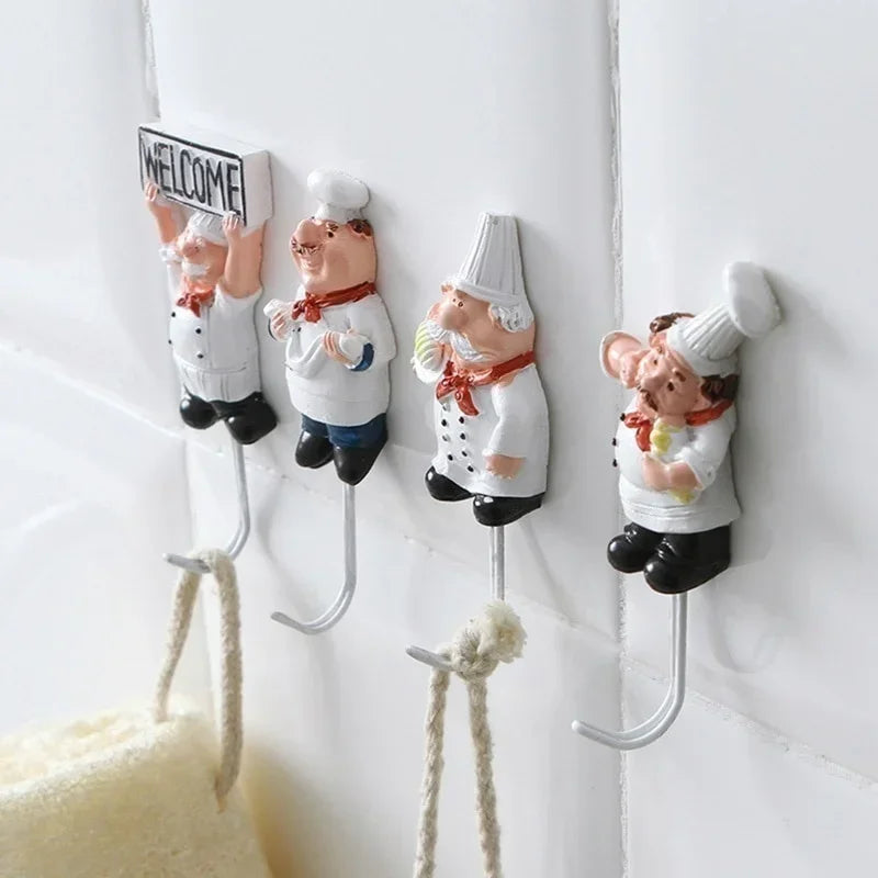 Kitchen Creative Chef Cartoon Storage Rack Hooks Wall Hanger Kitchen Hooks for Utensils