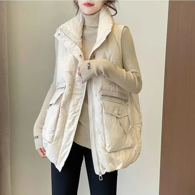 Winter Jackets Vests for Women 2024 Chalecos Para Mujer Plus Size Fashion Casual Korean Style Padded Parkas Pockets Long Coats