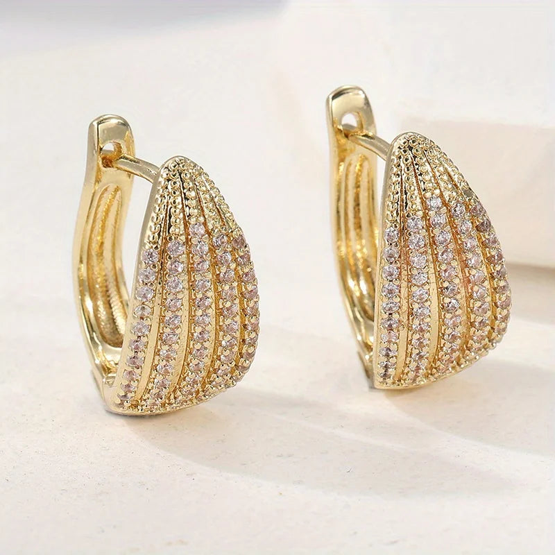 Women's Fashionable Wedding Jewelry, Inlaid with Synthetic Round White Zircon Hoop Earrings, Small Round Earrings