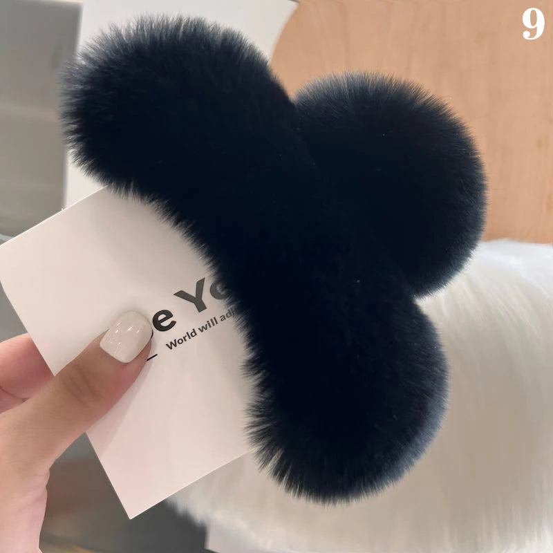 Winter Faux Fur Hair Claw Rabbit Hair Hairpins Plush Hair Clip Barrette Crab Headwear For Women Girls Hair Accessories