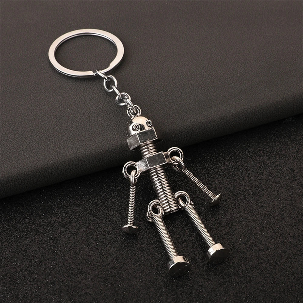 Funny Robot Keychain Metal Screw Body Keyring for Men Couple Bag Pendant Car Key Holder Accessories Creative DIY Gifts