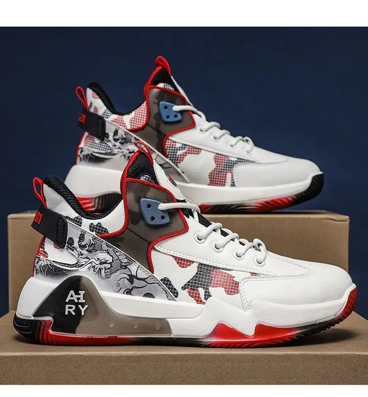 Couple Basketball Shoes Men High Top Sports Wear Resistant Air Cushioning Shoes Athletic Boots Comfortable Breathable Sneakers