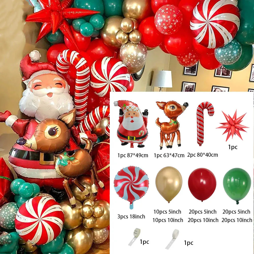 Christmas Decoration 2023 Balloon Red Green Arch Garland Kits Candy Balloons Santa Claus Merry Christmas Party New Year Decor