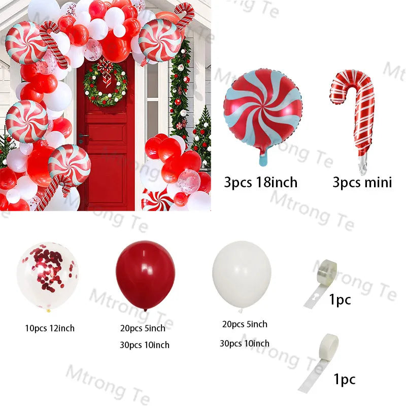 Christmas Decoration 2023 Balloon Red Green Arch Garland Kits Candy Balloons Santa Claus Merry Christmas Party New Year Decor