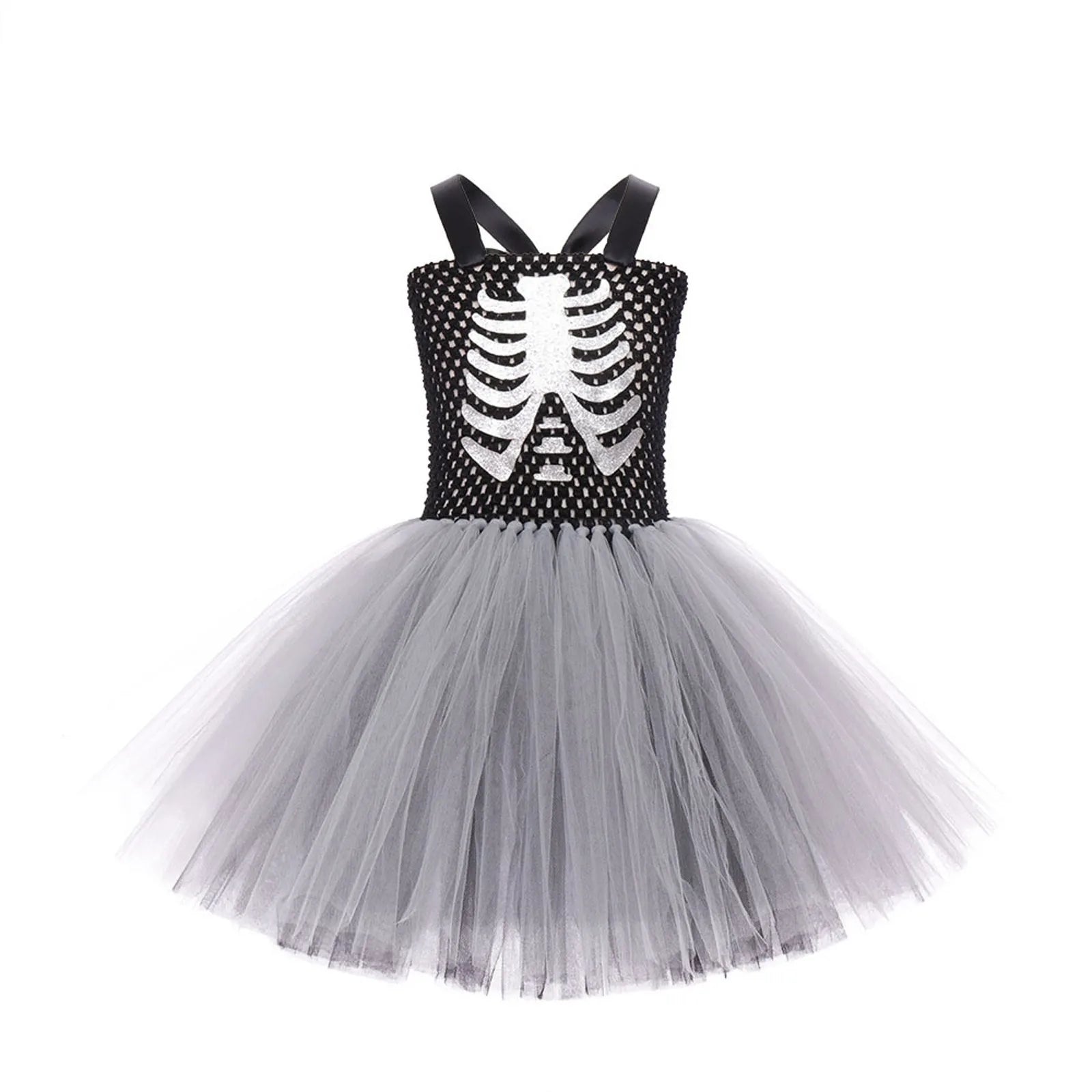 Halloween Terror Costumes For Girls Black White Ghost Scary Outfits Halloween Skeleton Fancy Tutu Dress For Kids