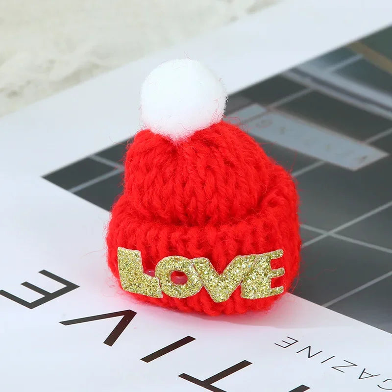 Christmas Decoration  Mini Knit Hat Mini Christmas Scarf Set Knitting Craft Doll Hats Jewelry Making Hair Decoration New year