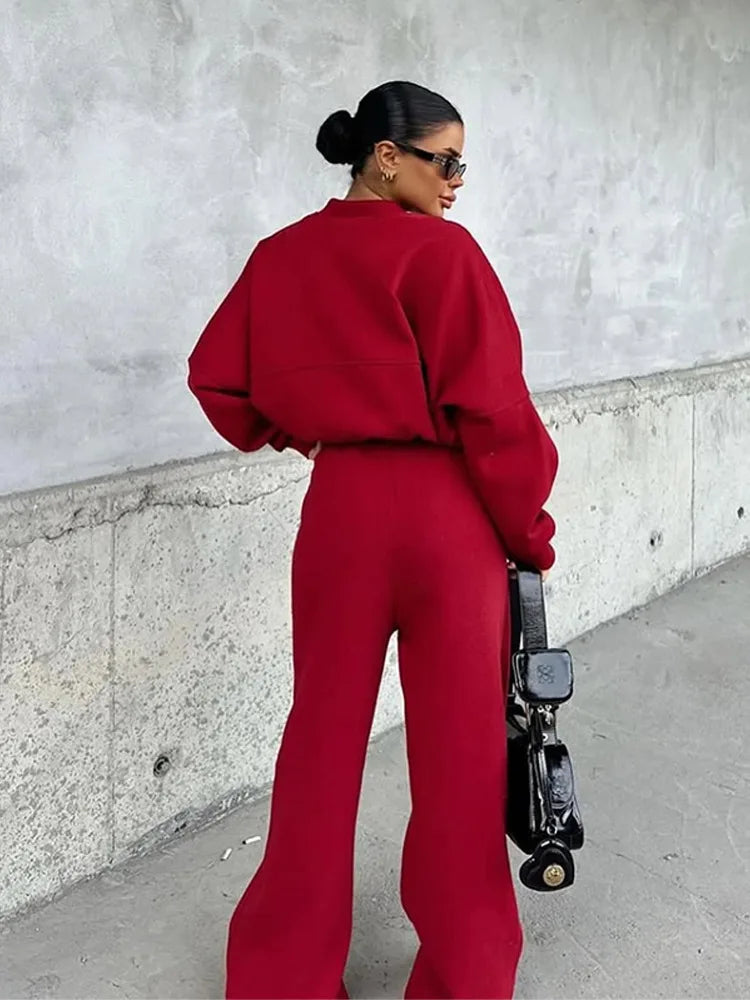 Women Sweatsuit Set Vintage O-neck Zipper Bomber Jackets High Waist Loose Pants Suit Female 2025 Spring Fashion Lady Sportswear