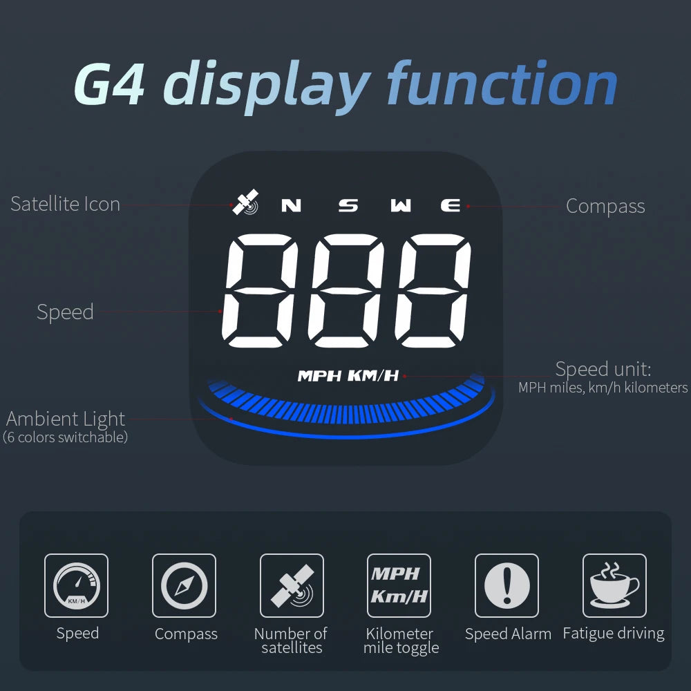 AD G4 GPS Smart Gauge Head Up Display LED Auto Speedometer With Alarm Reminder KMH MPH Compass  Car Accessories for All Car