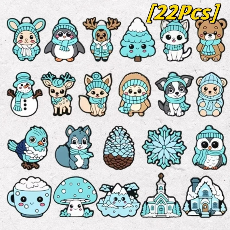 22Pcs Winter Ice Snow Shoe Charms Decoration for  Pin Accessories Bracelet Wristband Women Party Gifts