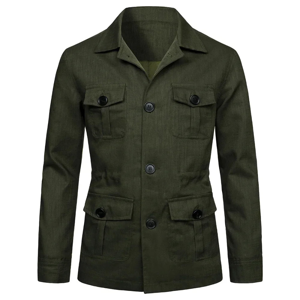 Mens Coats Safari Jacket Linen British Retro Gentry Suit Pockets Outerwear Fashion Solid Color Male Tops Ropa Hombre