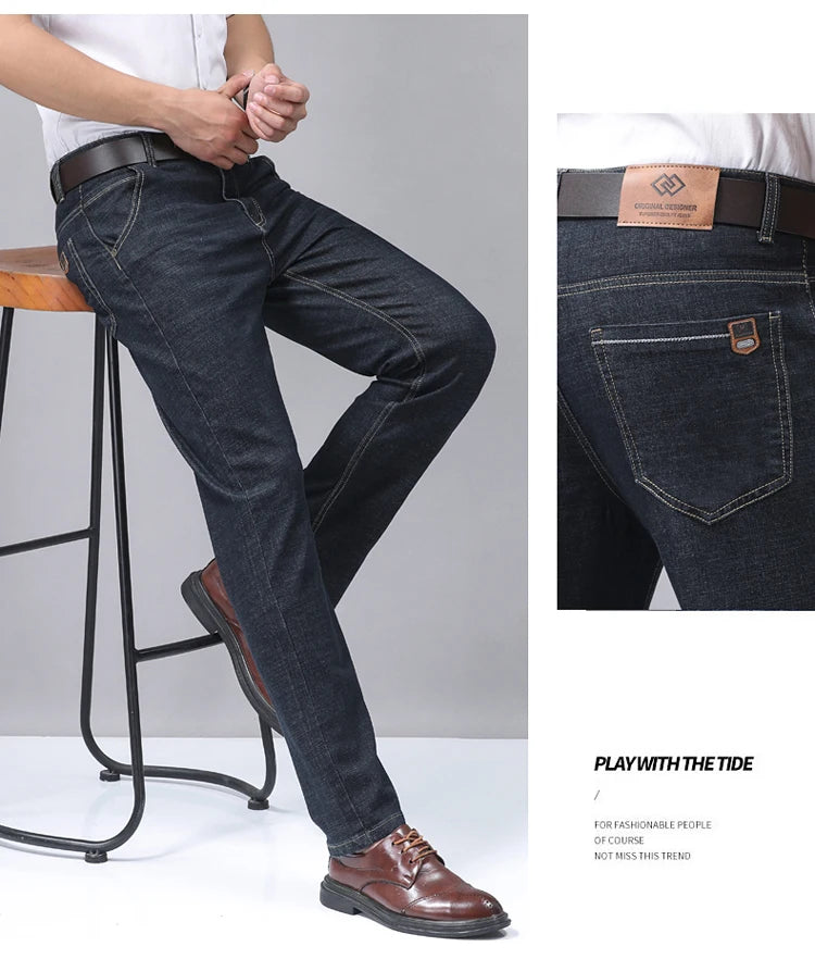 2024 Denim Jeans Casual Fashion Business Pants Classic New Arrivals Elastic Regular Fit Straight Trousers