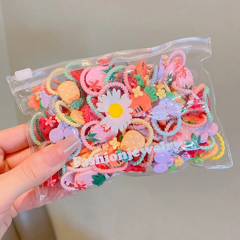 20Pcs/Lot Girls Hair Accessories Small Size Thumbs Elastic Hair Bands Rubber Scrunchies Cartoon Headwear Cute Children Headdress
