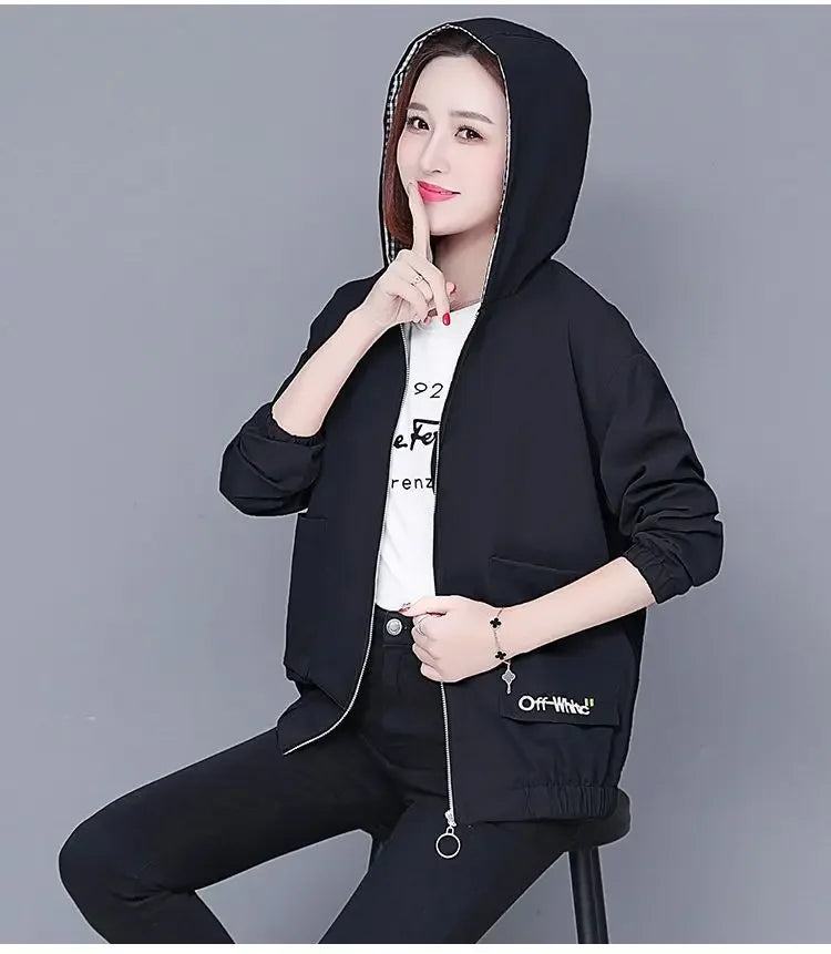 Women'S Clothes Spring Autumn Jacket Top 2025 New Women Windbreaker Korean Loose Casual Hooded Jacket Ladies All-Match Coat
