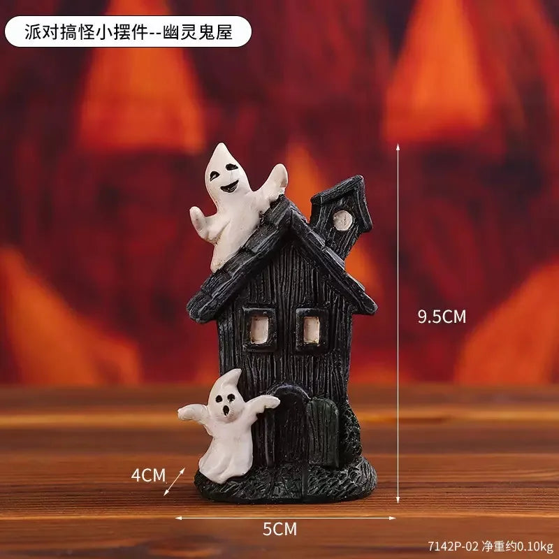 Halloween Party Pumpkin Haunted House Decorations Resin Props Ornaments Desktop Atmosphere Creative Mini Haunted House Ornaments