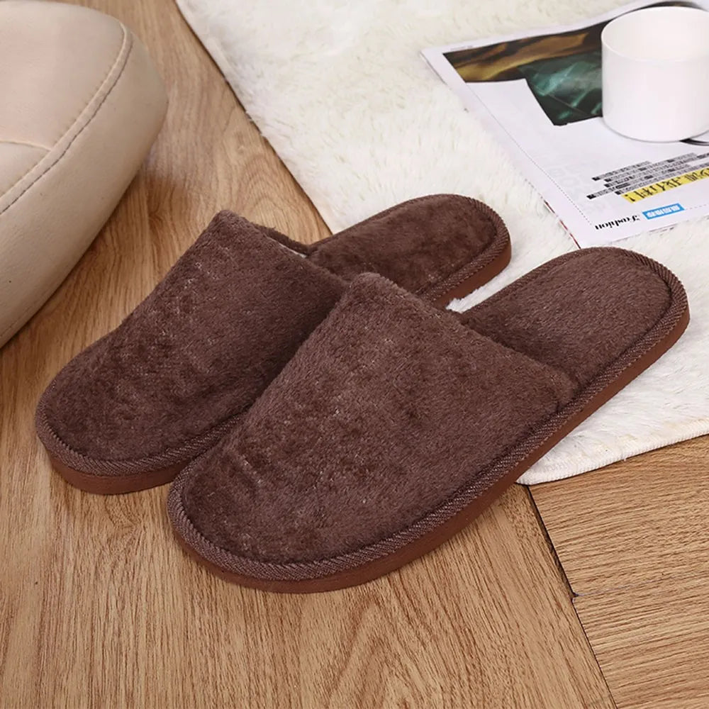 Men's Winter Slippers Warm Bedroom Plush Shoes Home Floor Soft Indoors Thin Velvet Solid Color Non Slip Half Drag Slipper