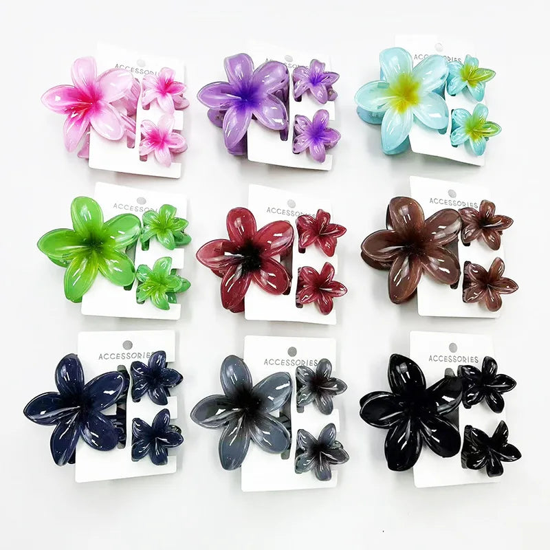 3Pcs/Set Sweet Flower Colroful Gradient Hair Claws Ponytail Cip Clamp Barrettes Hairpins For Women Girl Beach Hair Accessories