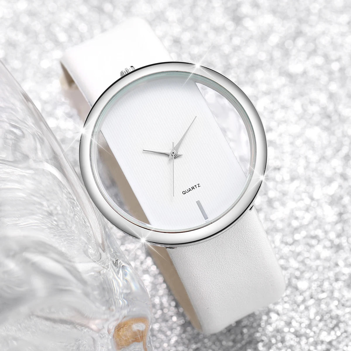 Women Watches Fashion Hollow Large Dial Ladies Leather Band Quartz Watch