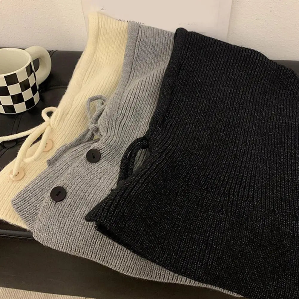 Winter Balaclava Hats for Women Unisex Knitted Hooded Caps Outdoor Warmer Drawstring Hat One-Piece Neck Collar Beanies Caps