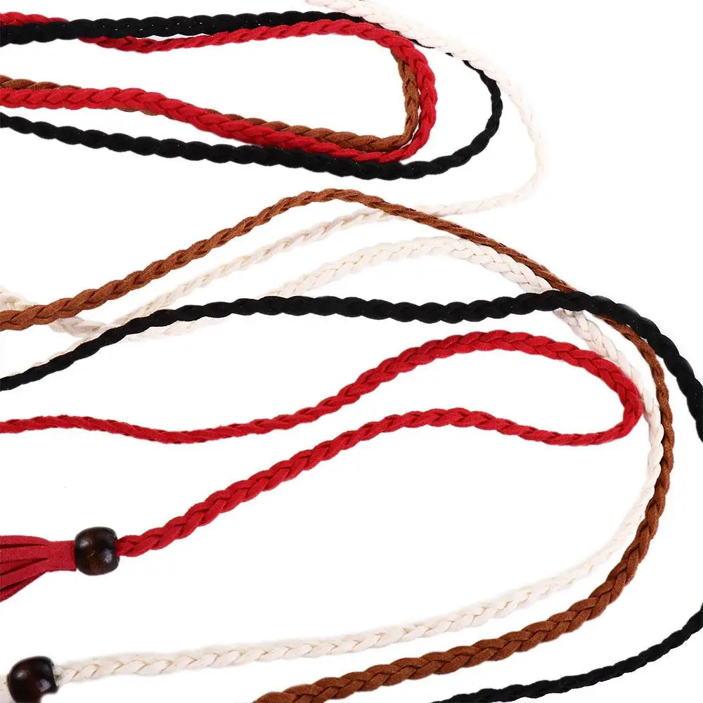 Dress Waistbands Accessories Bohemian DIY Wooden Bead Women Waist Chain Braided Tassel Belt Ethnic Style Belts Waist Rope