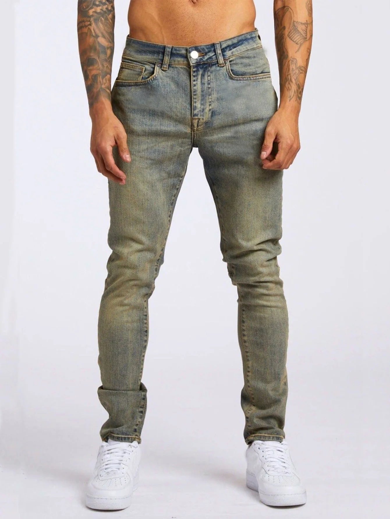 2025 New style denim men's pants, Instagram trend, black slim-fit high-waisted denim jeans for men