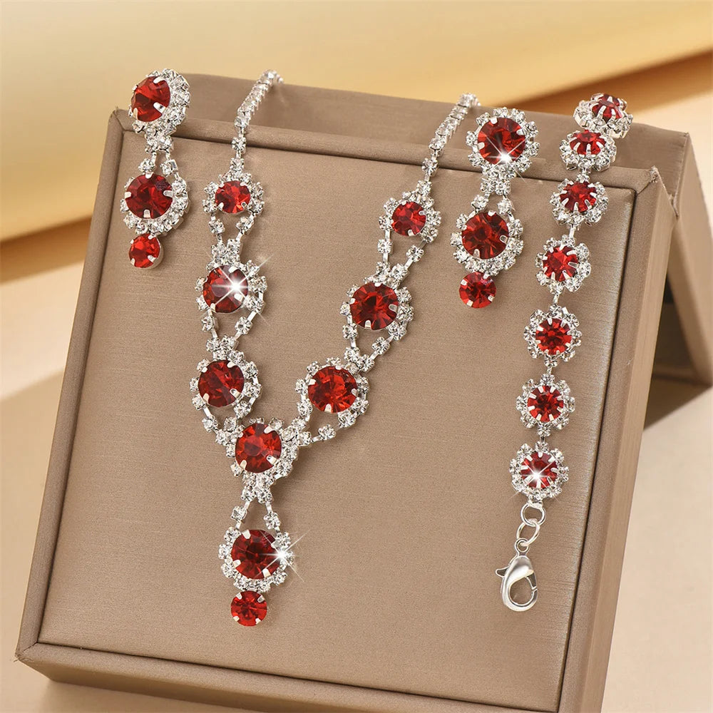 Fashion Necklace Earring Set Women Luxury Emerald Zircon Jewelry Crystal Waterdrop Pendant Choker Necklace Wedding Bride Jewelry