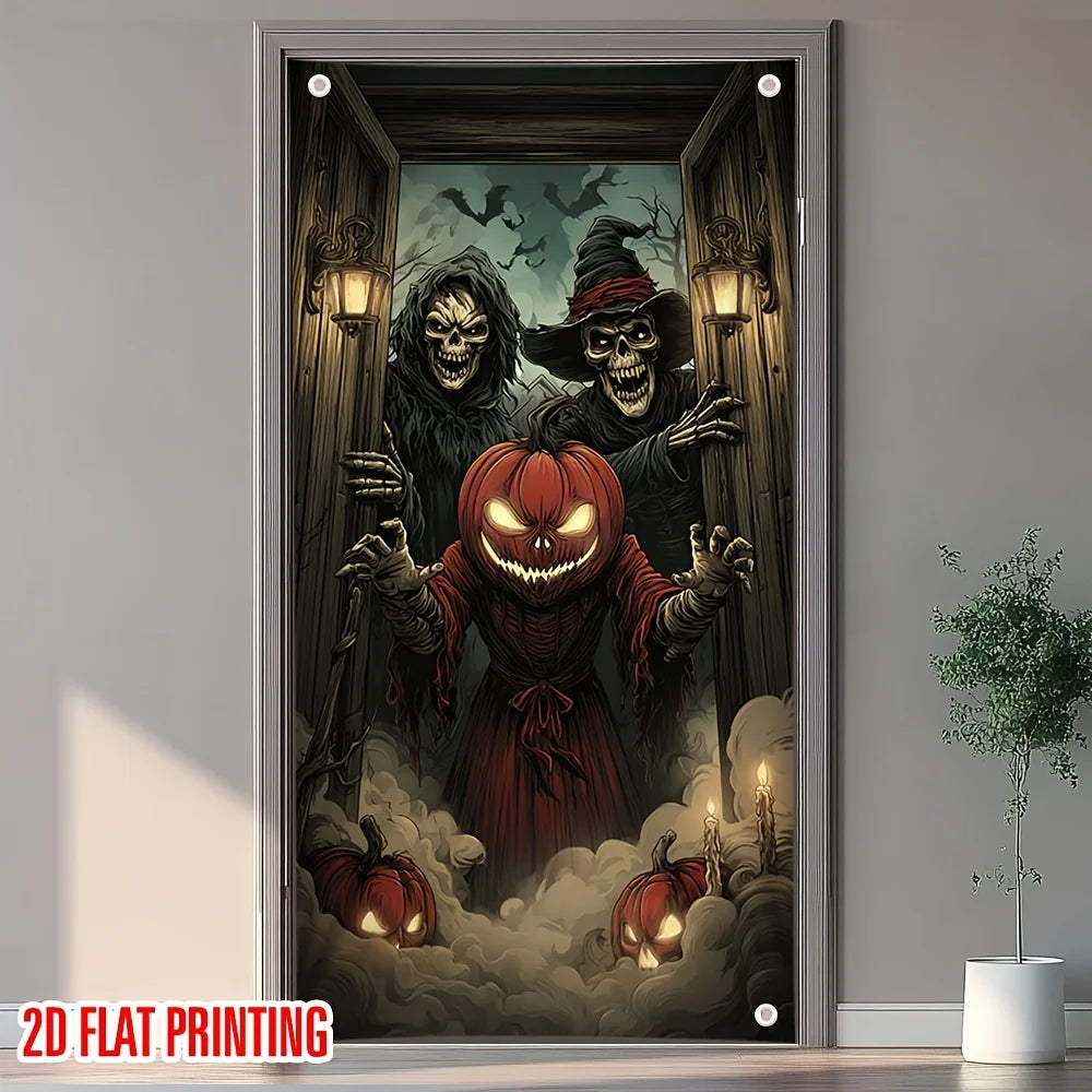 1 Halloween curtain - Ghost Skull Pumpkin decoration - indoor and outdoor hanging decoration, haunted house decoration