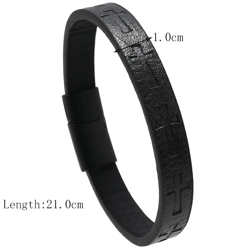 Novel Men Leather Bracelet Detachable Magnet Buckle Punk Cross Braclet Accessories For Him Pulseras Para Hombre Erkek Bileklik