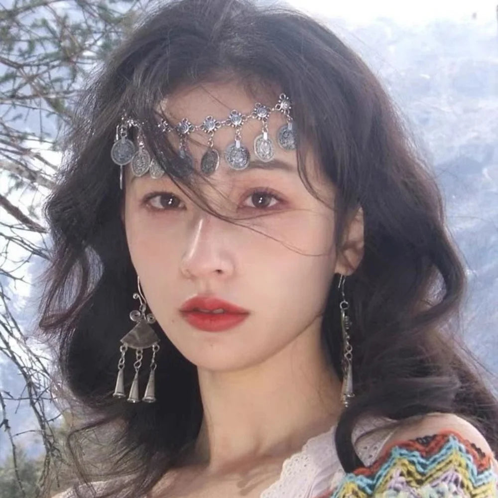 Luxury Jewelry Hair Accessories For Women Waterdrop Flower Tassel Forehead Chain Sexy Red Gemstone Hair Pendant Elegant Hairpin