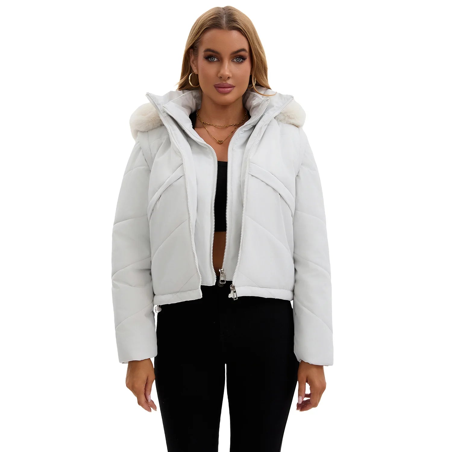 Women's jacket Faux 2pcs Cotton Padded Puffer jacket Hooded Winter Down Jackets Coats Parkas Detachable Sleeves Waistcoat HXY378